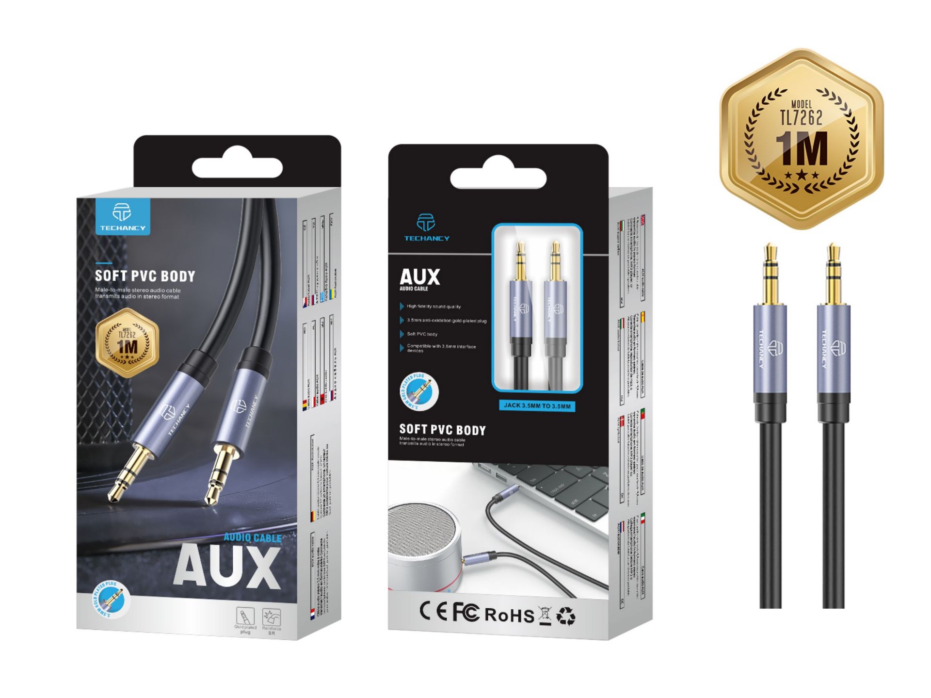 Línea de audio 1 m 3.5 mm azul Pvc Línea de audio 1 m 3.5 mm azul Pvc