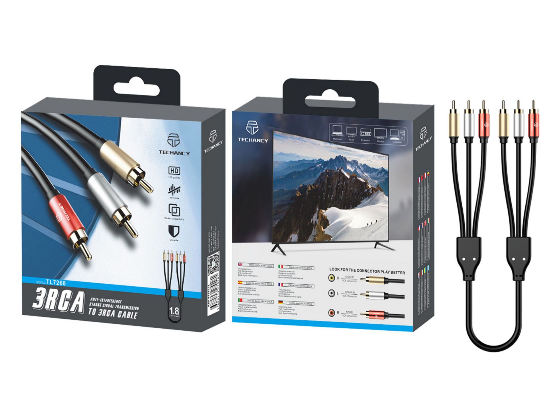 3Rca-3Rca 1,8 M schwarzes Audio kabel 3Rca-3Rca 1,8 M schwarzes Audio kabel