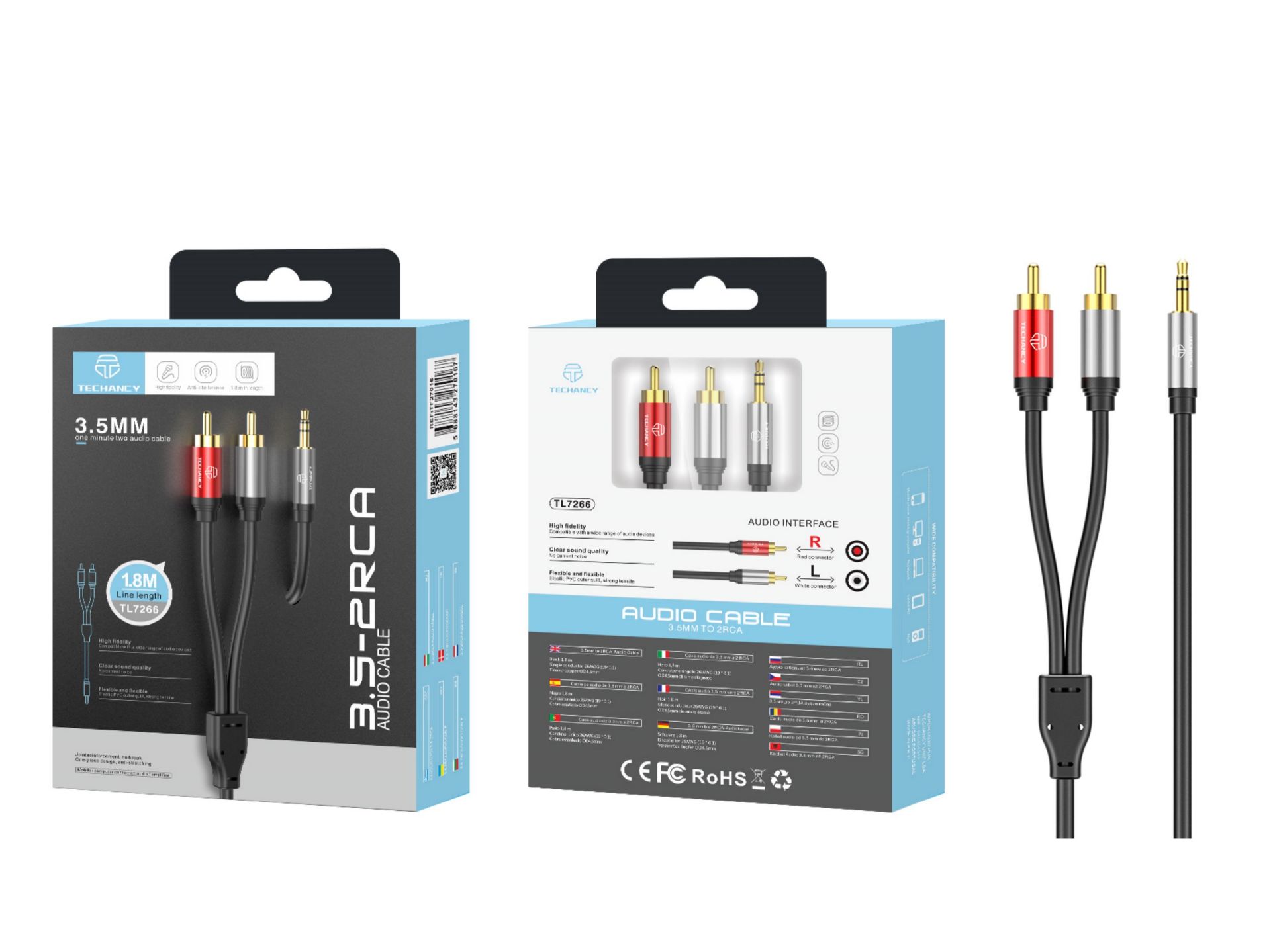 3.5Mm-2Rca 1.8M Black Audio Cable 3.5Mm-2Rca 1.8M Black Audio Cable