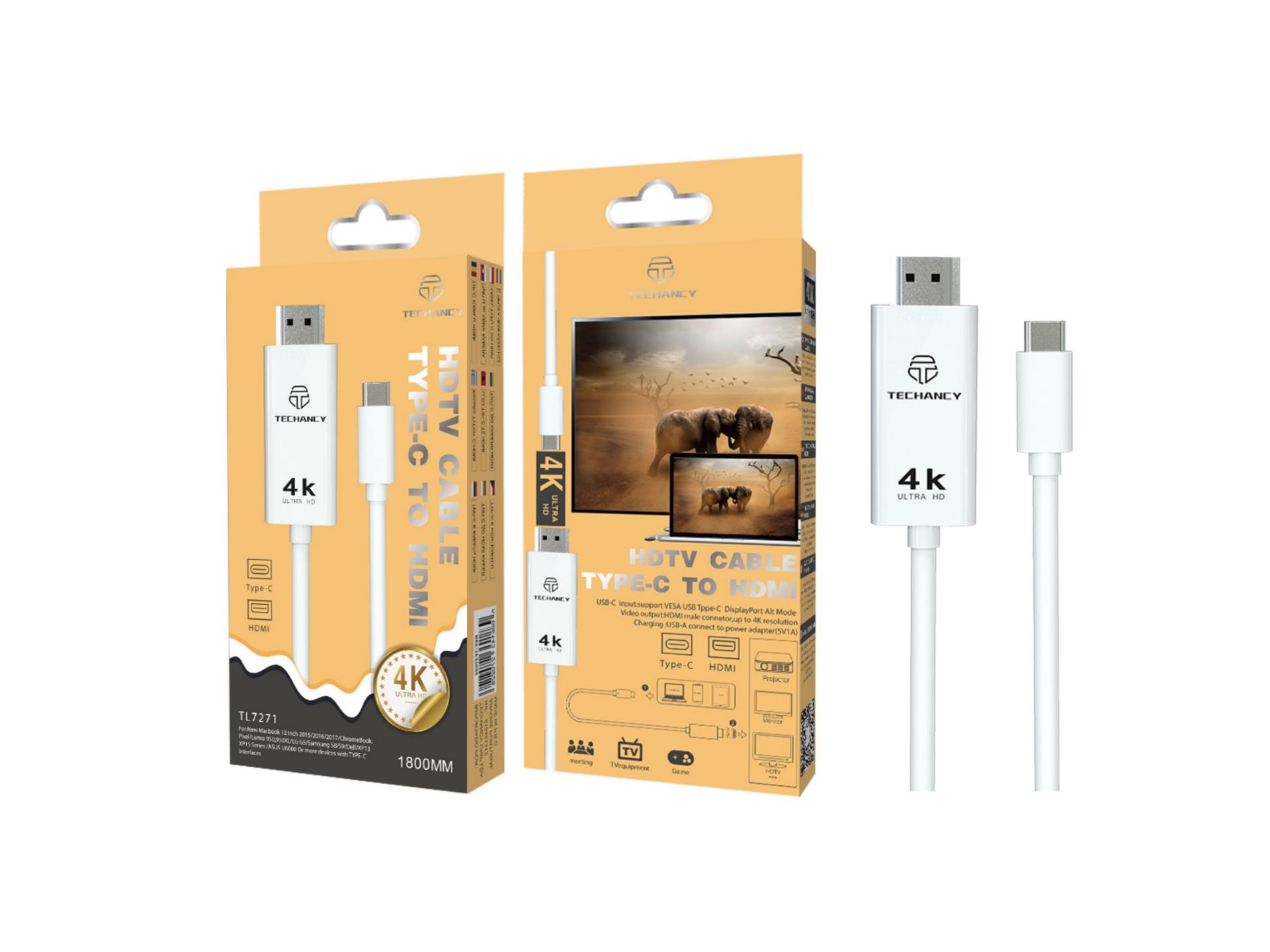 Typ-C-Kabel zu HDMI 4K Weiß Typ-C-Kabel zu HDMI 4K Weiß