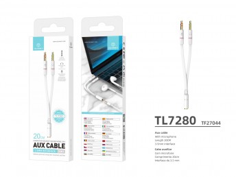 Cable Audio 3.5 Mm 2 In 1 White