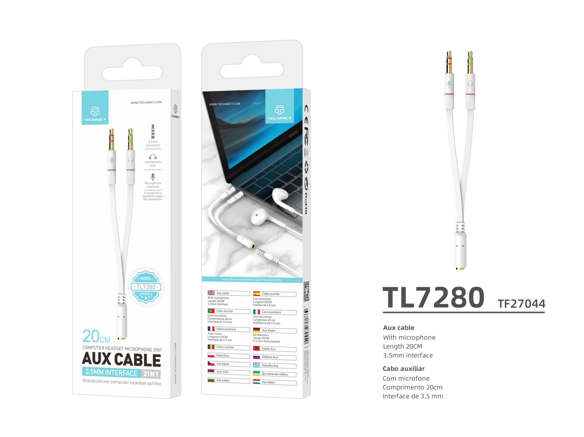 Cable Audio 3.5 Mm 2 In 1 White Cable Audio 3.5 Mm 2 In 1 White