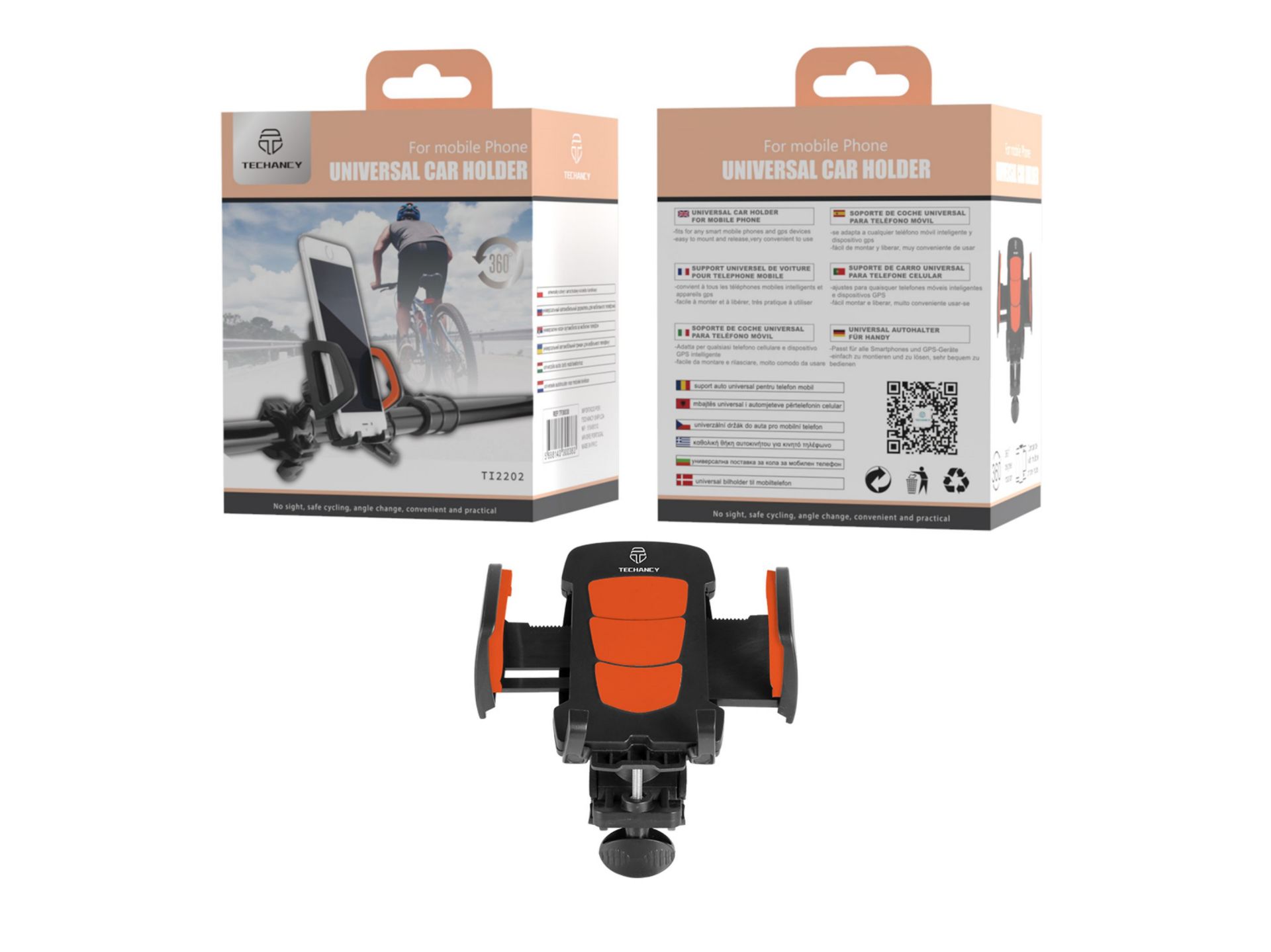 Supporto universale per telefono cellulare arancione per bici Supporto universale per telefono cellulare arancione per bici