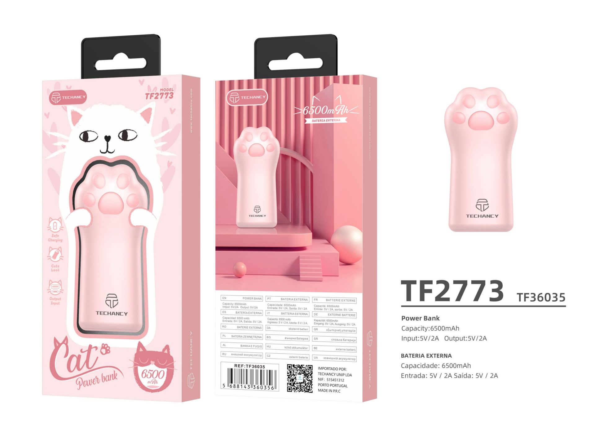 Power Bank Palma Do Gato 6500Mah 1Usb 2A Branco Power Bank Palma Do Gato 6500Mah 1Usb 2A Branco