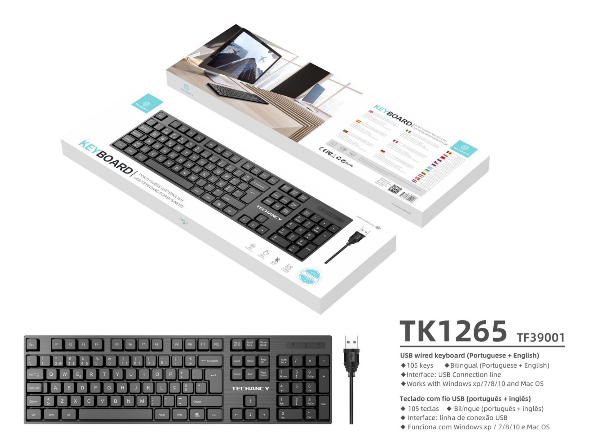 Teclado Tk1265 Com Fio Idioma-Portugues Preto