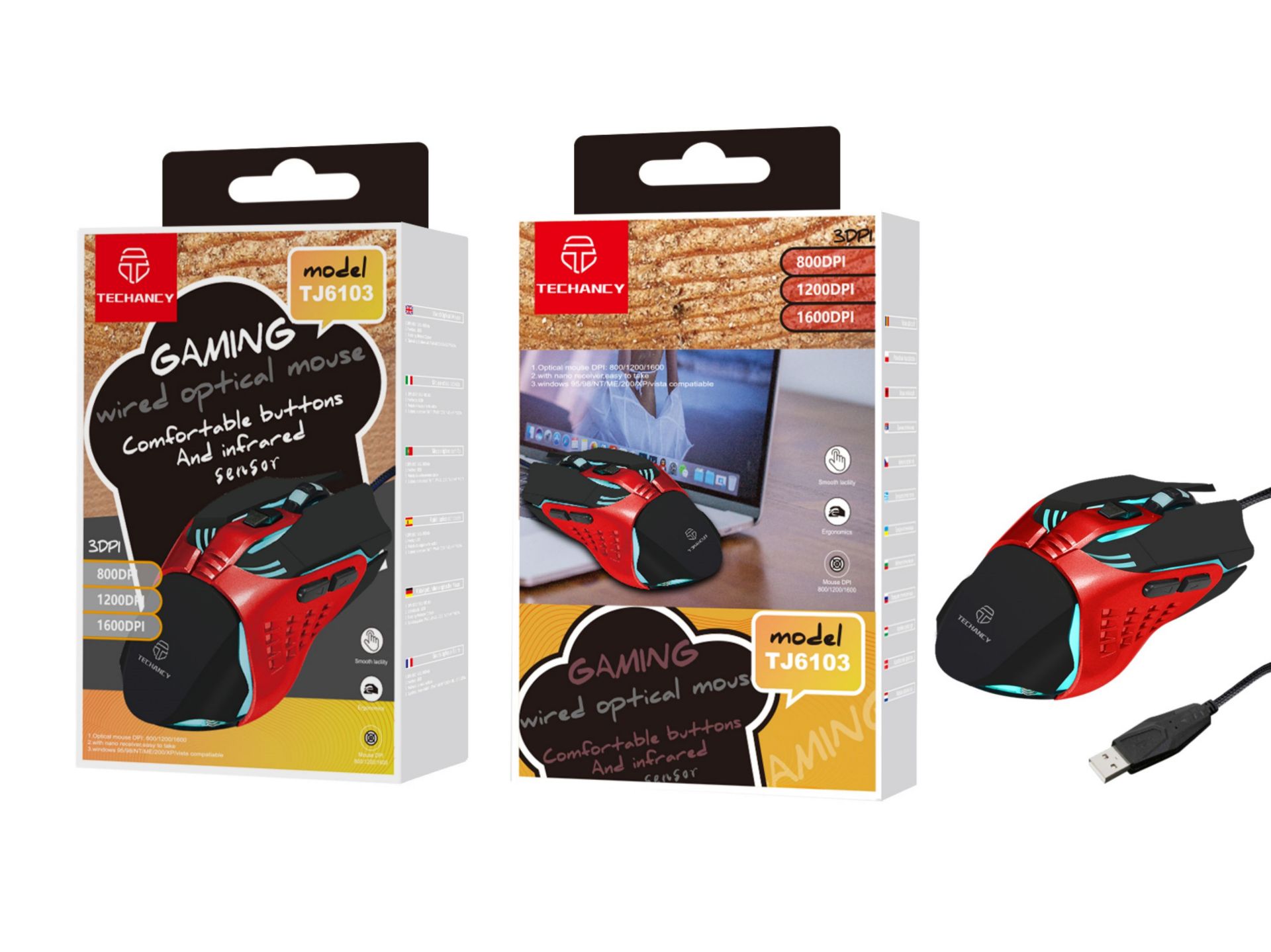 Gaming Mouse With Red Wire Light Tj6103 Gaming Mouse With Red Wire Light Tj6103