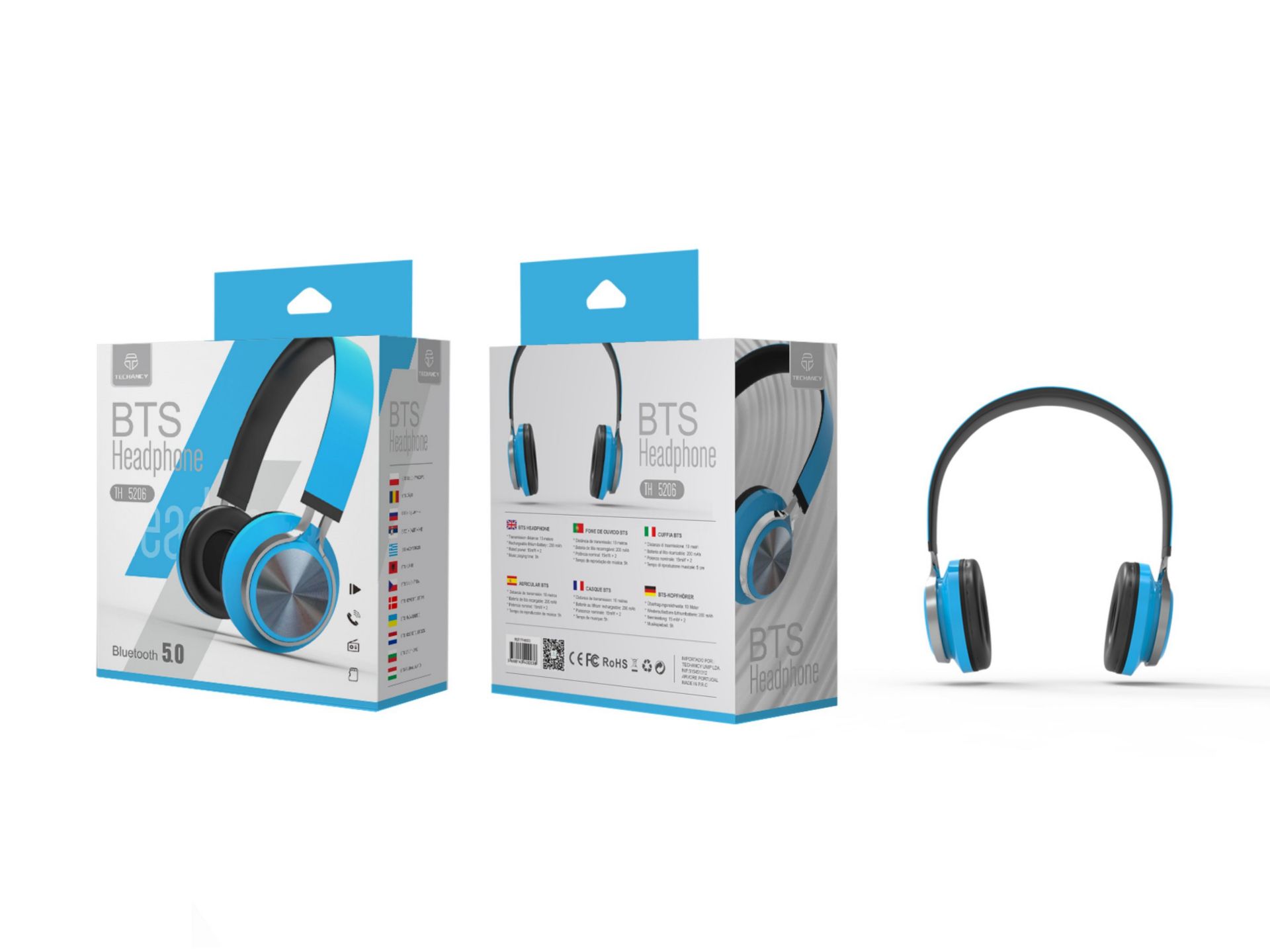 Auscultadores Bluetooth Com Microfone?Bt-Sd-Fm-Atende Chamadas?Azul