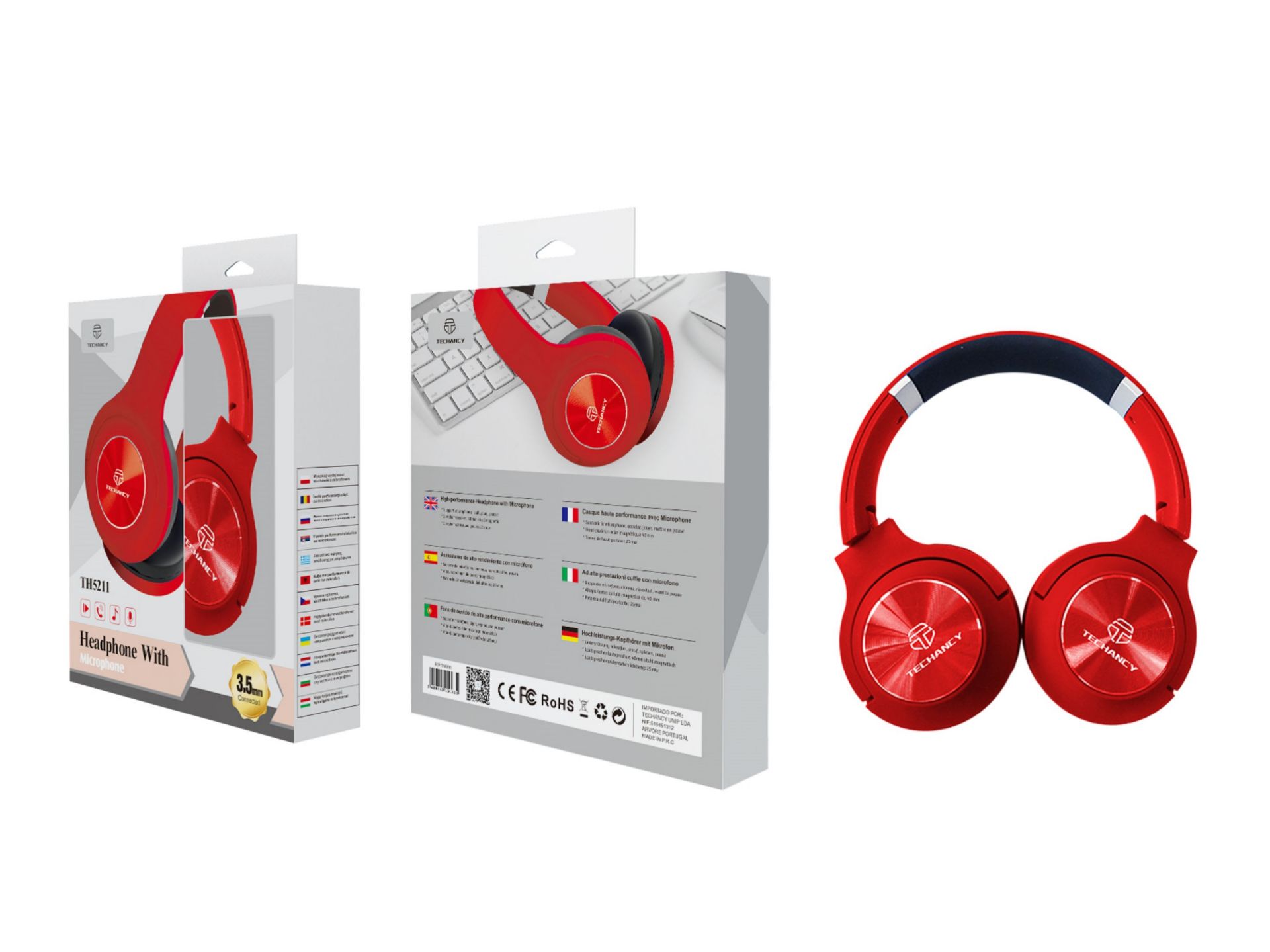 Auriculares con cable de micrófono rojo Auriculares con cable de micrófono rojo