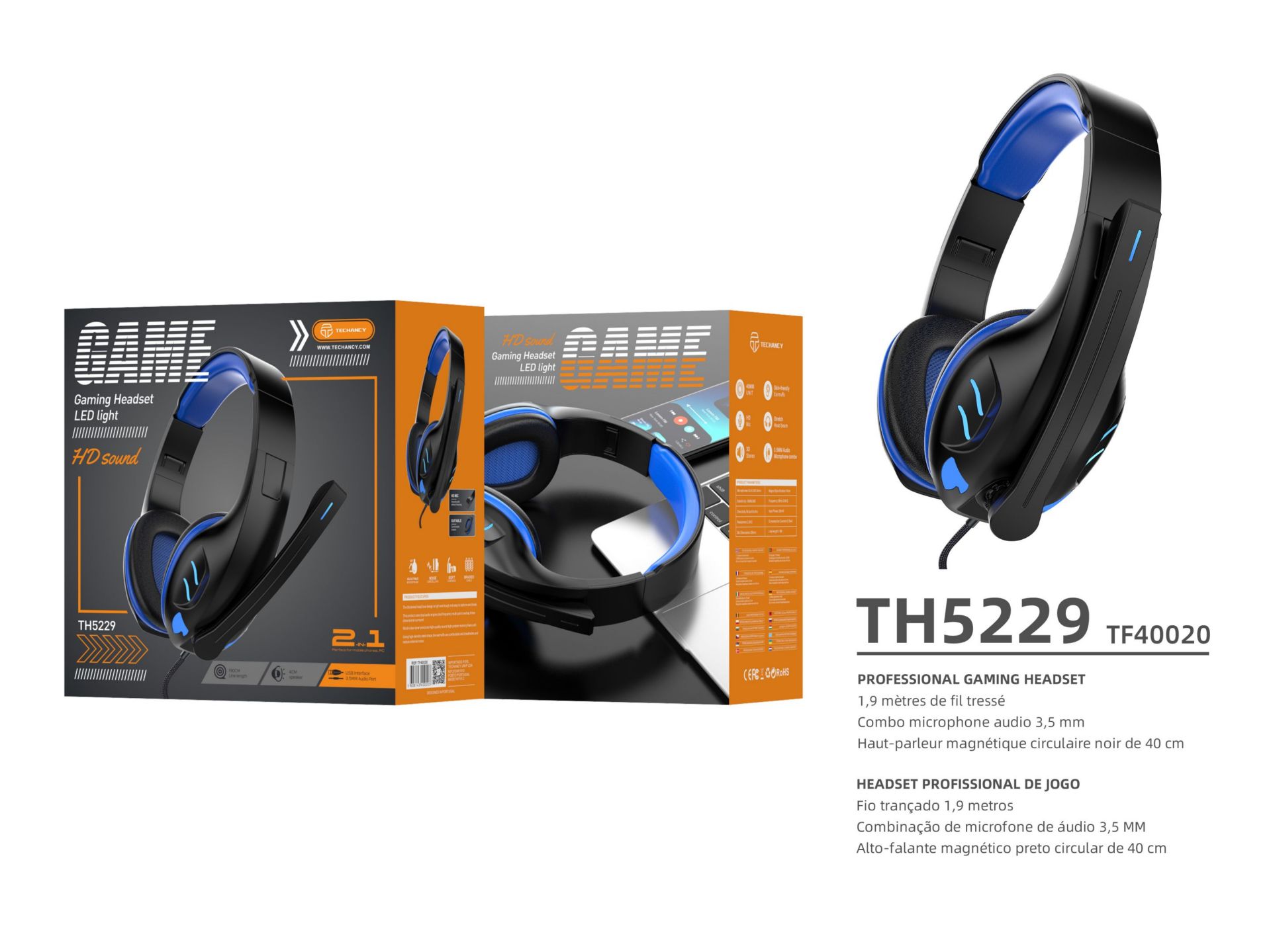Auriculares de juego de iluminación negro + azul Auriculares de juego de iluminación negro + azul