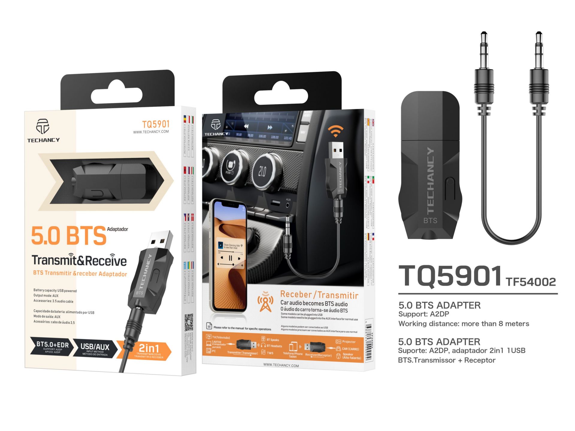 Adaptador De Áudio De Recepção E Transmissão Bluetooth Preto Adaptador De Áudio De Recepção E Transmissão Bluetooth Preto