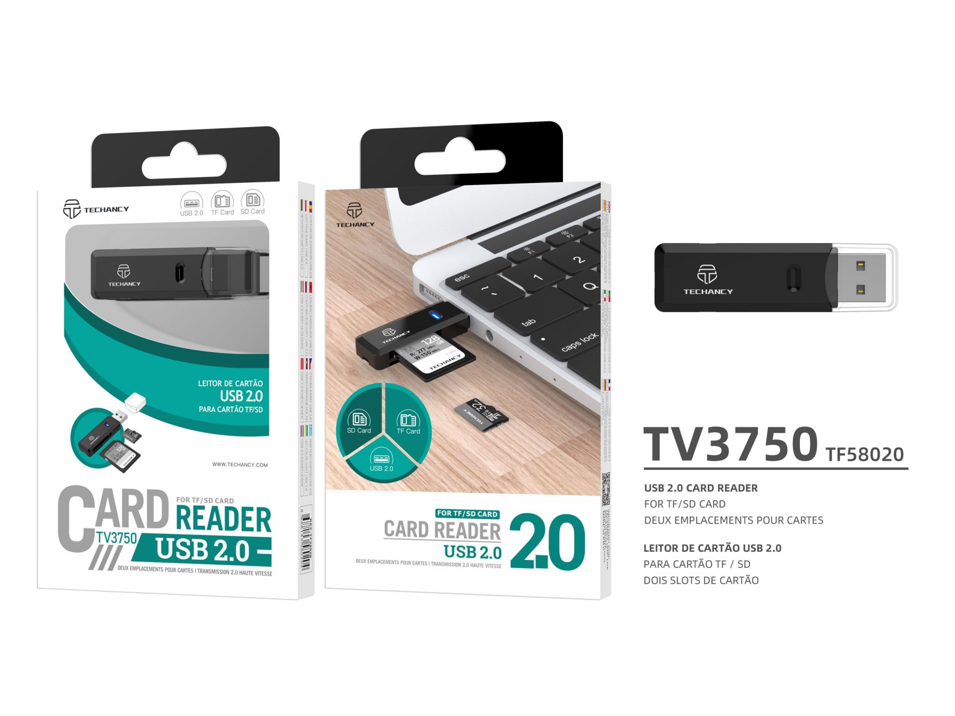Lettore di schede Sd / Tf 2 in 1 Usb 2.0 Nero Lettore di schede Sd / Tf 2 in 1 Usb 2.0 Nero