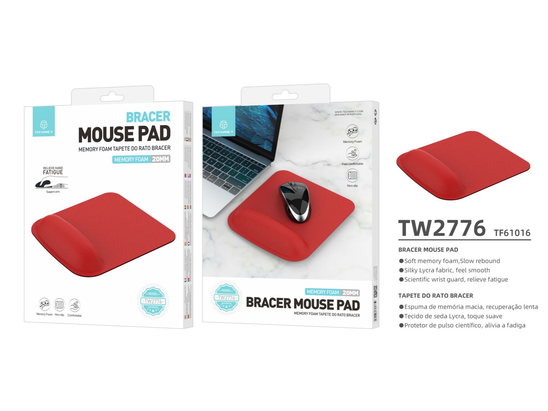 Mousepad mousse � m�moire de forme rouge repos-mains