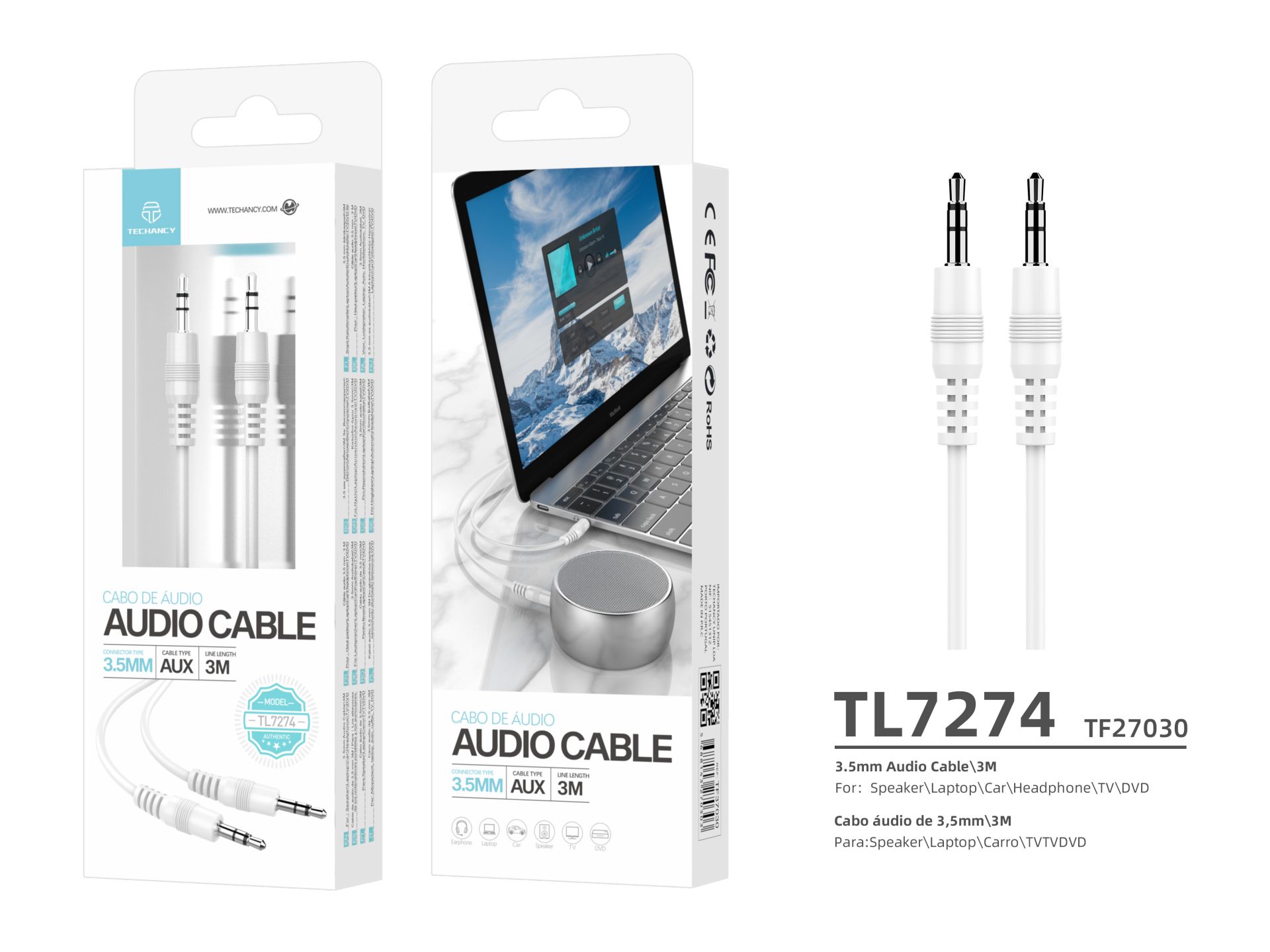 Audio Cable Pvc Od3.0 3M White Audio Cable Pvc Od3.0 3M White