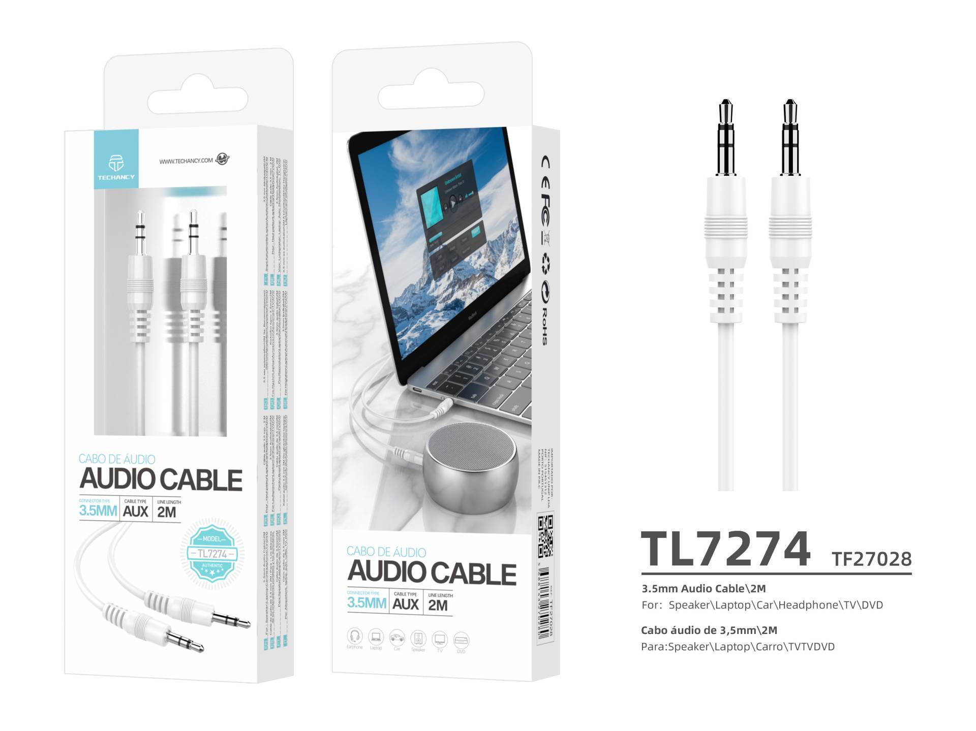 Audio Cable Pvc Od3.0 2M White Audio Cable Pvc Od3.0 2M White