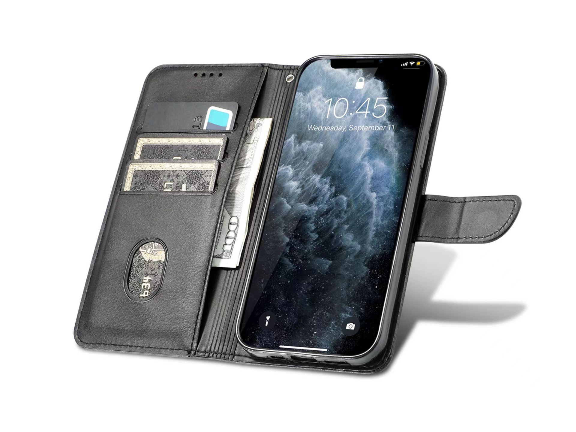 Flip Leather Pouch With Buckle Balck 11 Pro