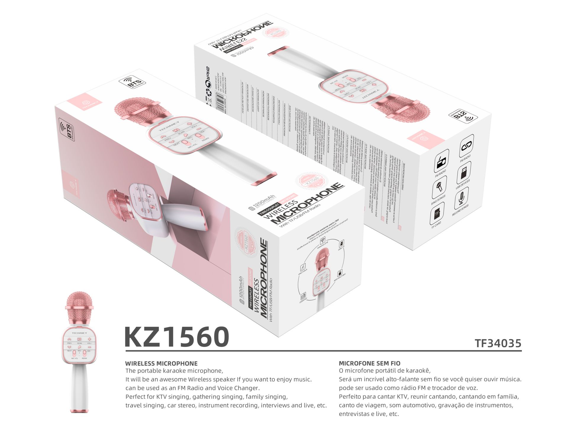 Bluetooth Microphone Dss Pink White Bluetooth Microphone Dss Pink White