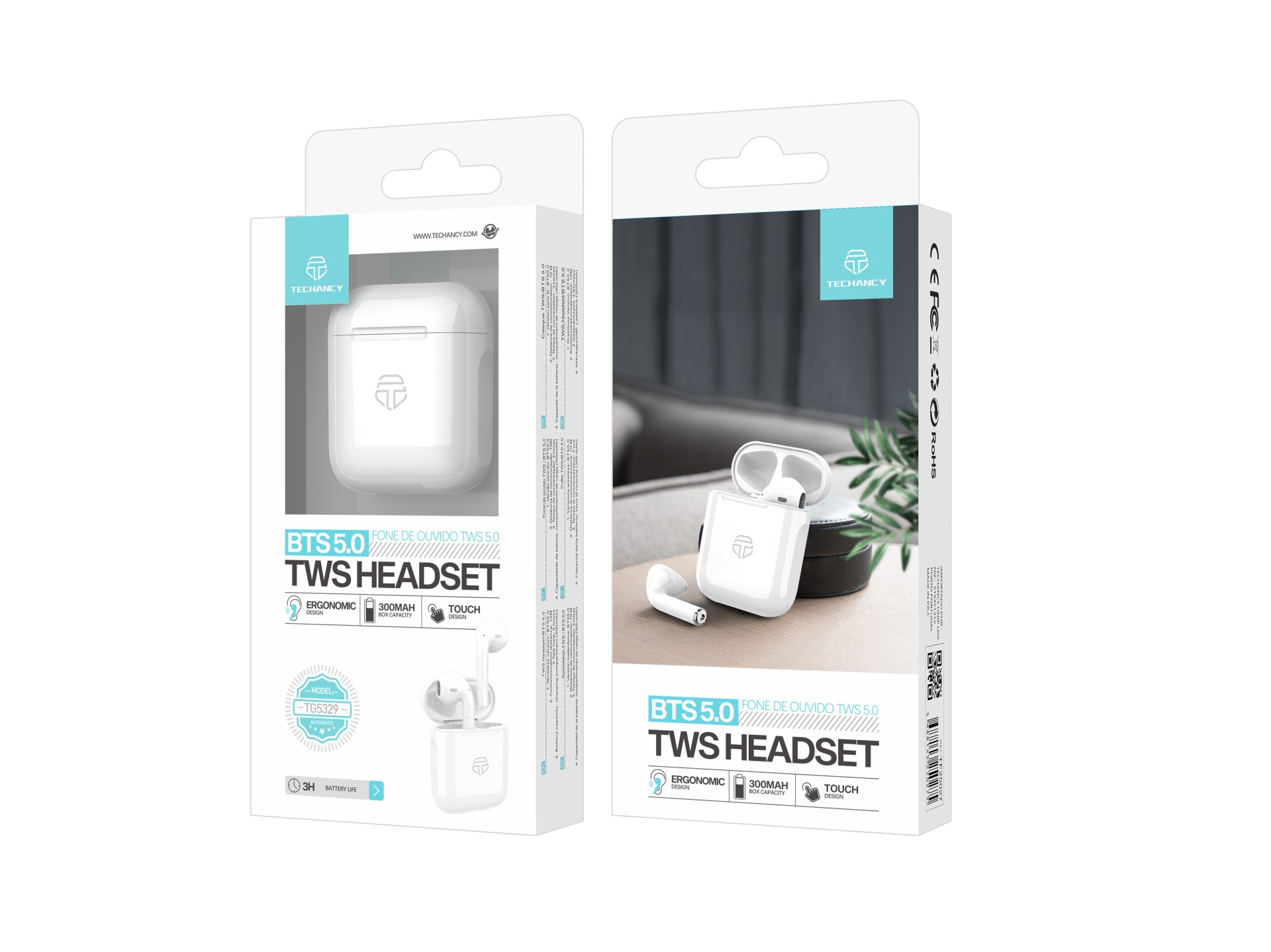 Auriculares Tws Bluetooth Alto Perfil Branco Auriculares Tws Bluetooth Alto Perfil Branco