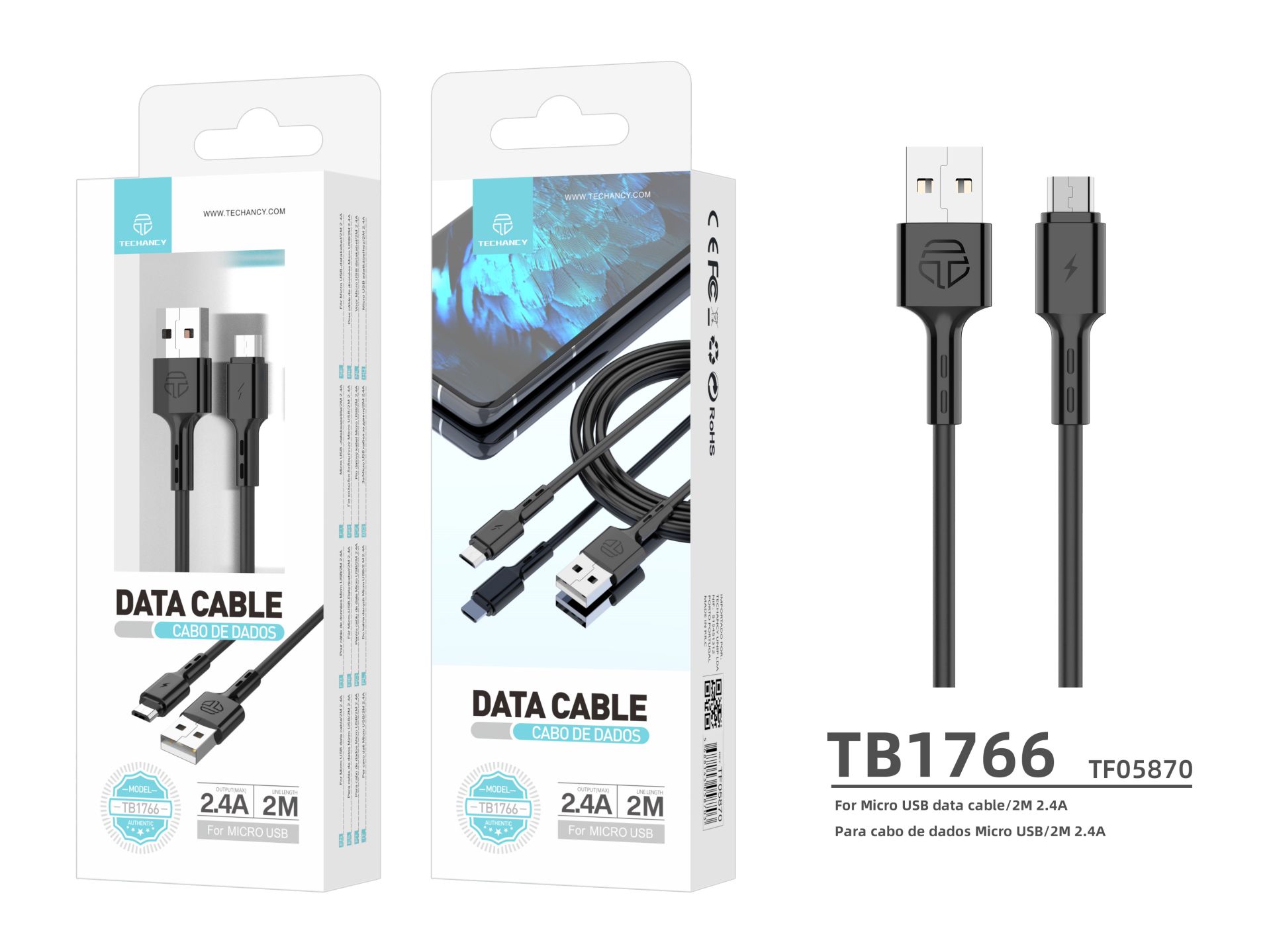 High Quality Data Cable Micro Usb Black 2M 2.4A High Quality Data Cable Micro Usb Black 2M 2.4A