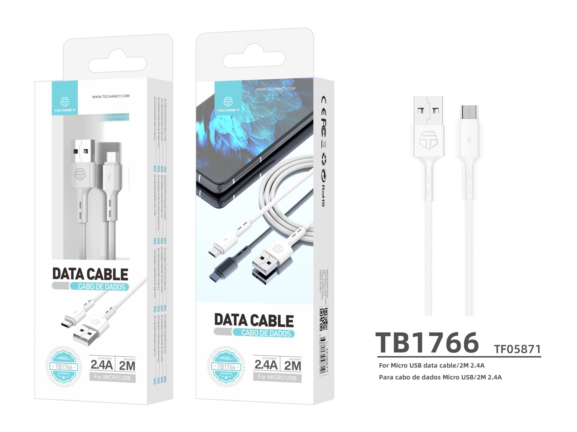 Cavo dati di alta qualità Micro Usb Bianco 2M 2.4A Cavo dati di alta qualità Micro Usb Bianco 2M 2.4A