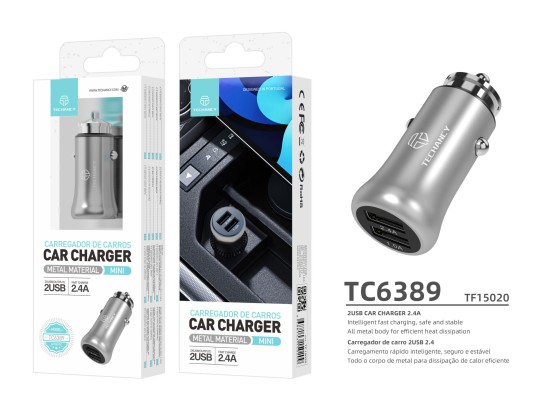 Chargeur de voiture 2.4A 2Usb gris