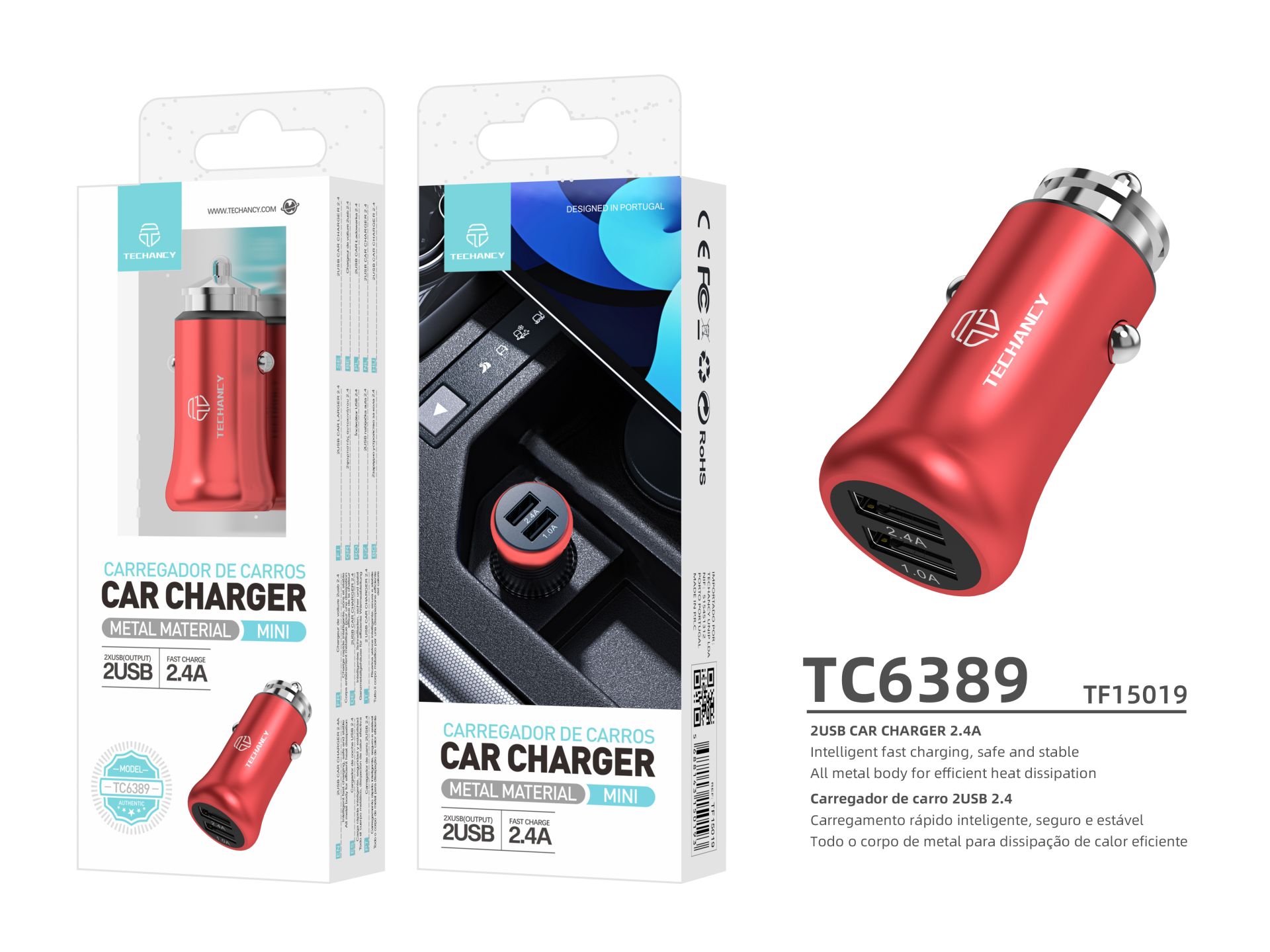 Chargeur de voiture 2.4A 2Usb rouge Chargeur de voiture 2.4A 2Usb rouge