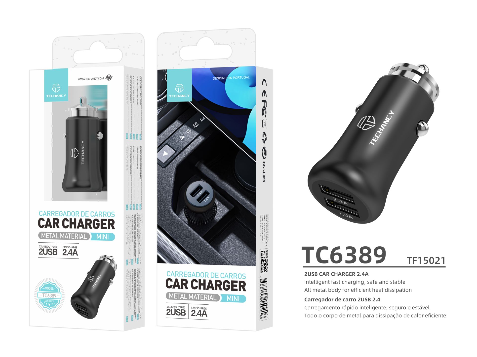 Cargador de coche 2.4A 2USB negro Cargador de coche 2.4A 2USB negro