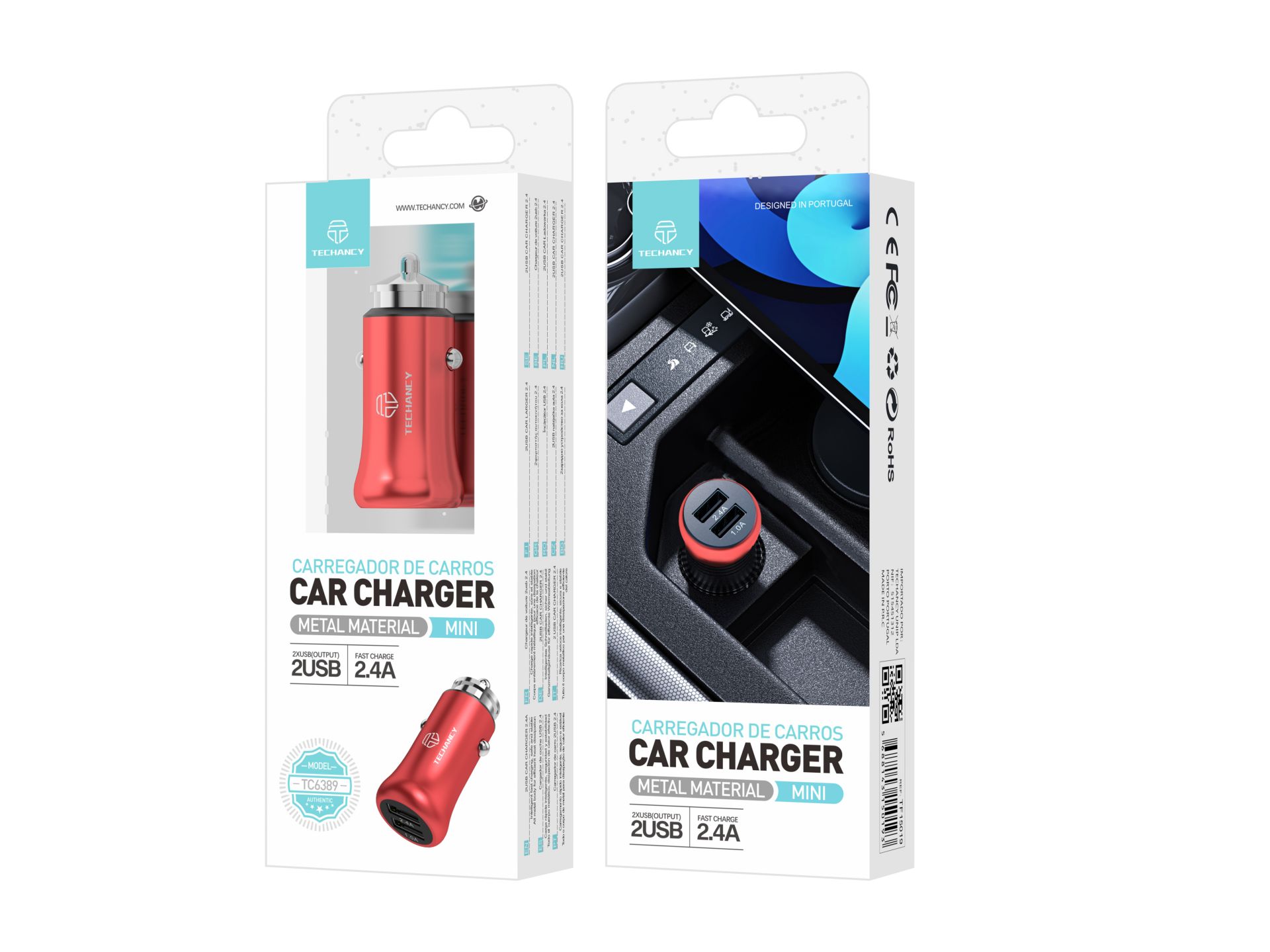 Chargeur de voiture 2.4A 2Usb rouge Chargeur de voiture 2.4A 2Usb rouge
