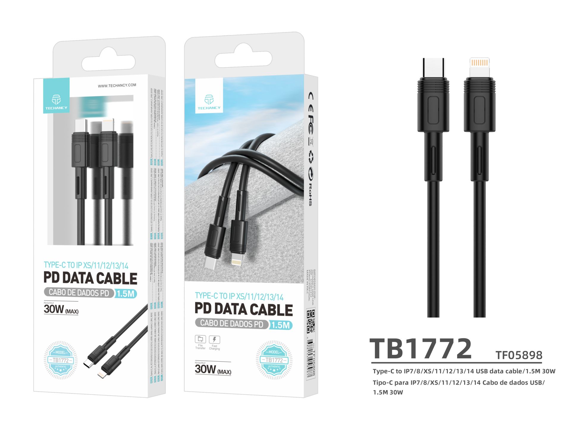 J27 Pd Flash-Ladekabel Typ-C auf Lightning Kabel Schwarz 30W J27 Pd Flash-Ladekabel Typ-C auf Lightning Kabel Schwarz 30W