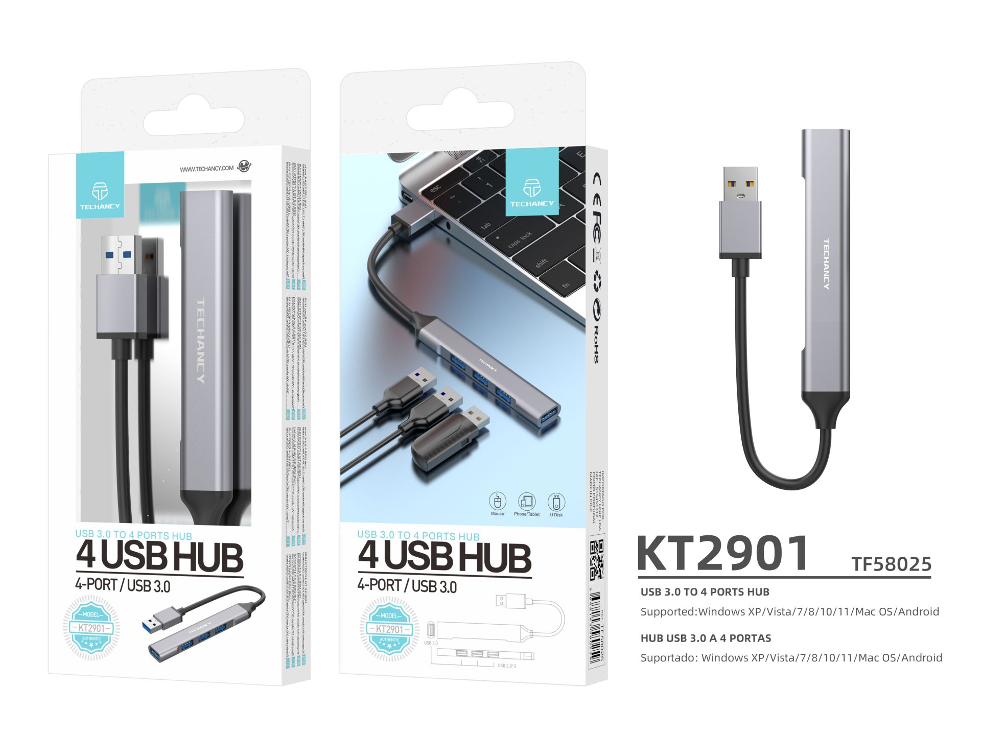 Hub Usb3.0 Com 4 Portas Usb Cinza Hub Usb3.0 Com 4 Portas Usb Cinza