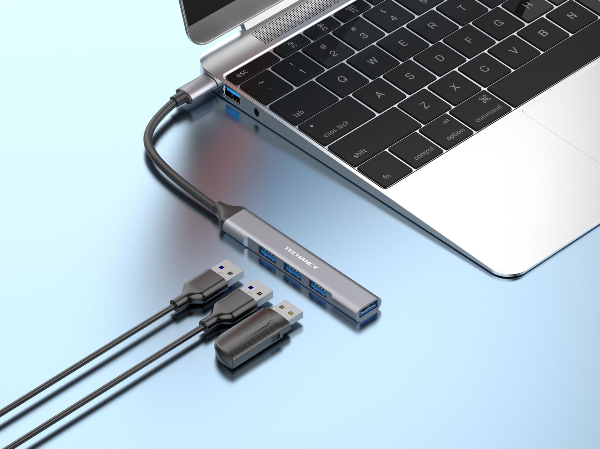 Hub Usb-C 3.0 Com 4 Portas Usb Cinza Hub Usb-C 3.0 Com 4 Portas Usb Cinza