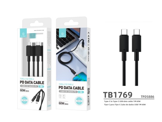 60W Typ-C zu Typ-C USB Kabel 1M Schwarz 60W Typ-C zu Typ-C USB Kabel 1M Schwarz
