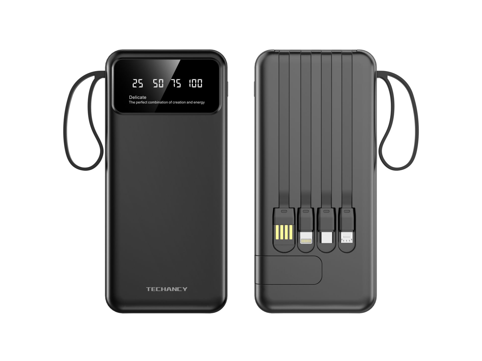Power Bank 10000Mah With Cable Fast Charger Black Power Bank 10000Mah With Cable Fast Charger Black
