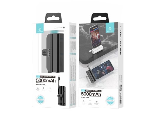 Power Bank 5000Mah Portable With Cable Black Power Bank 5000Mah Portable With Cable Black