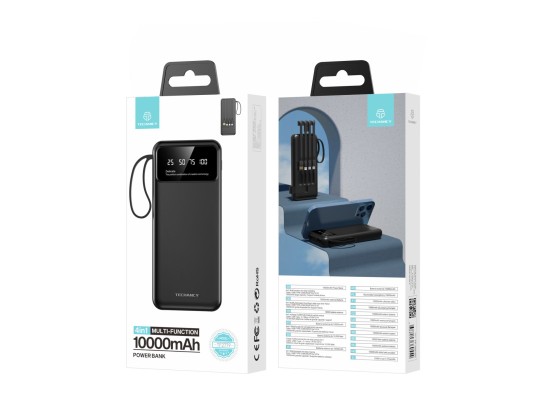 Power Bank 10000Mah With Cable Fast Charger Black Power Bank 10000Mah With Cable Fast Charger Black