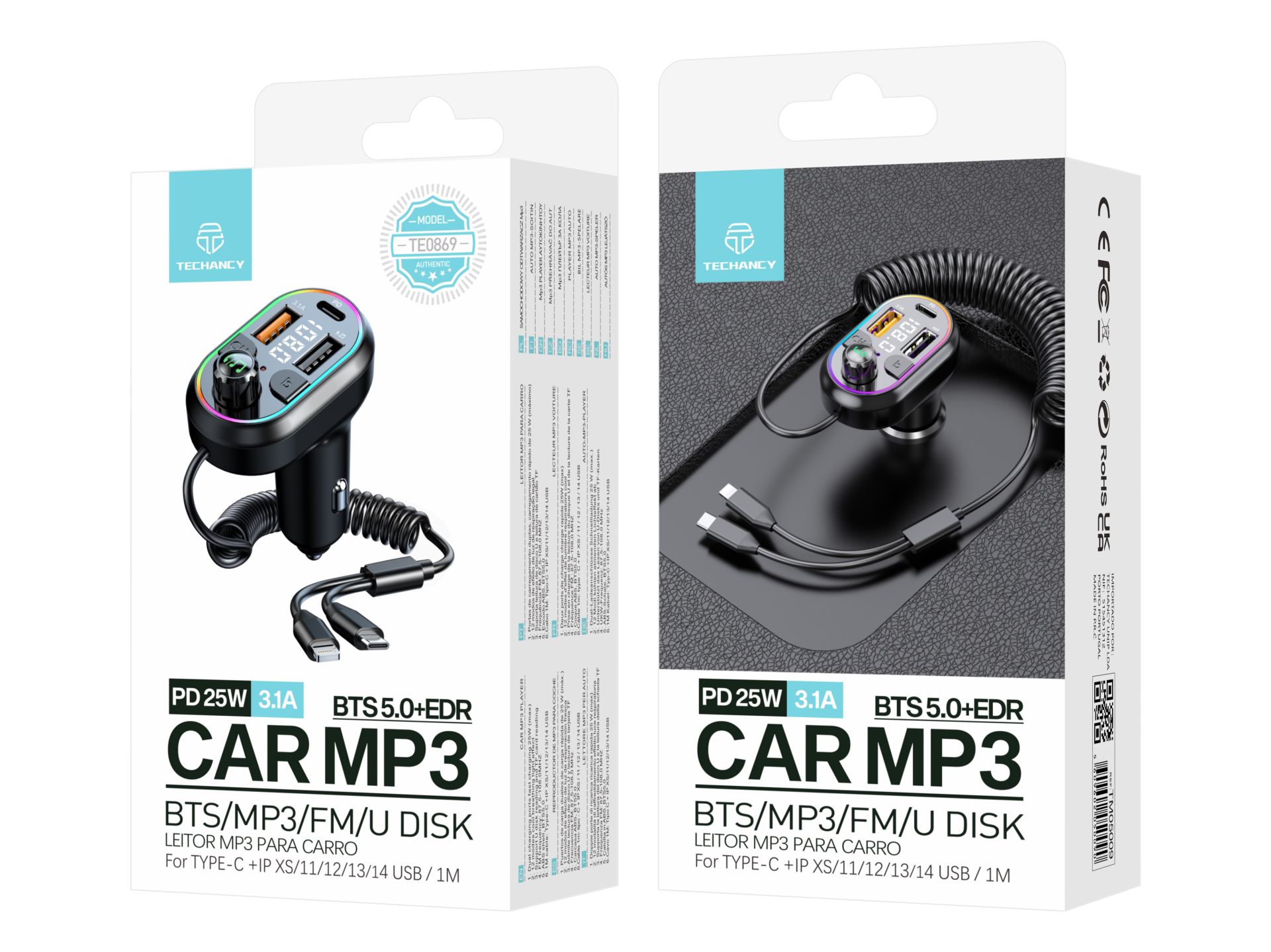 Transmissor Fm Bluetooth Carro Com Cabo Carregamento Transmissor Fm Bluetooth Carro Com Cabo Carregamento