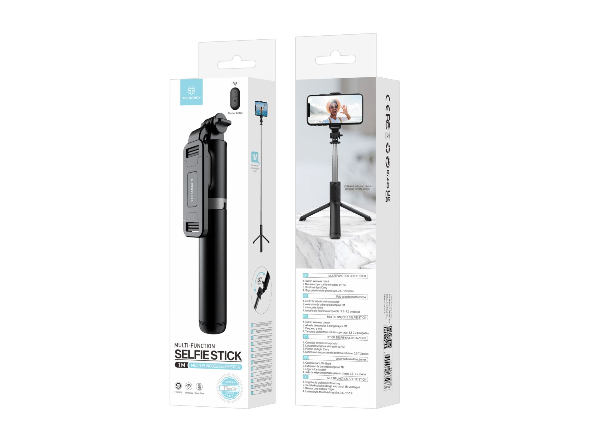 Selfie Stick Tripe, 3 in 1 ausziehbar 100Cm, mit Bluetooth-Fernbedienung Schwarz Selfie Stick Tripe, 3 in 1 ausziehbar 100Cm, mit Bluetooth-Fernbedienung Schwarz