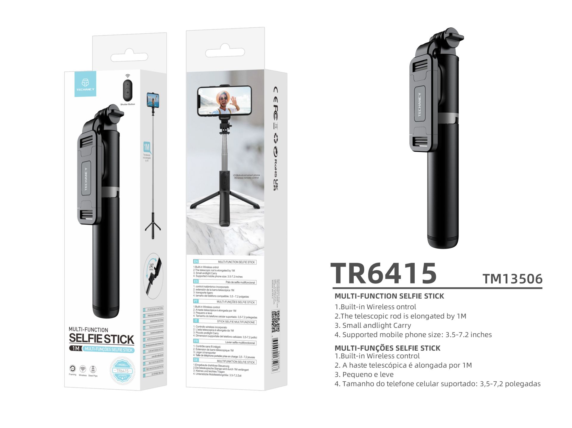 Selfie Stick Tripe, 3 in 1 ausziehbar 100Cm, mit Bluetooth-Fernbedienung Schwarz Selfie Stick Tripe, 3 in 1 ausziehbar 100Cm, mit Bluetooth-Fernbedienung Schwarz