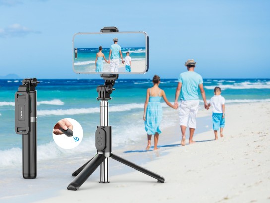 Selfie Stick Tripe, 3 in 1 ausziehbar 100Cm, mit Bluetooth-Fernbedienung Schwarz Selfie Stick Tripe, 3 in 1 ausziehbar 100Cm, mit Bluetooth-Fernbedienung Schwarz
