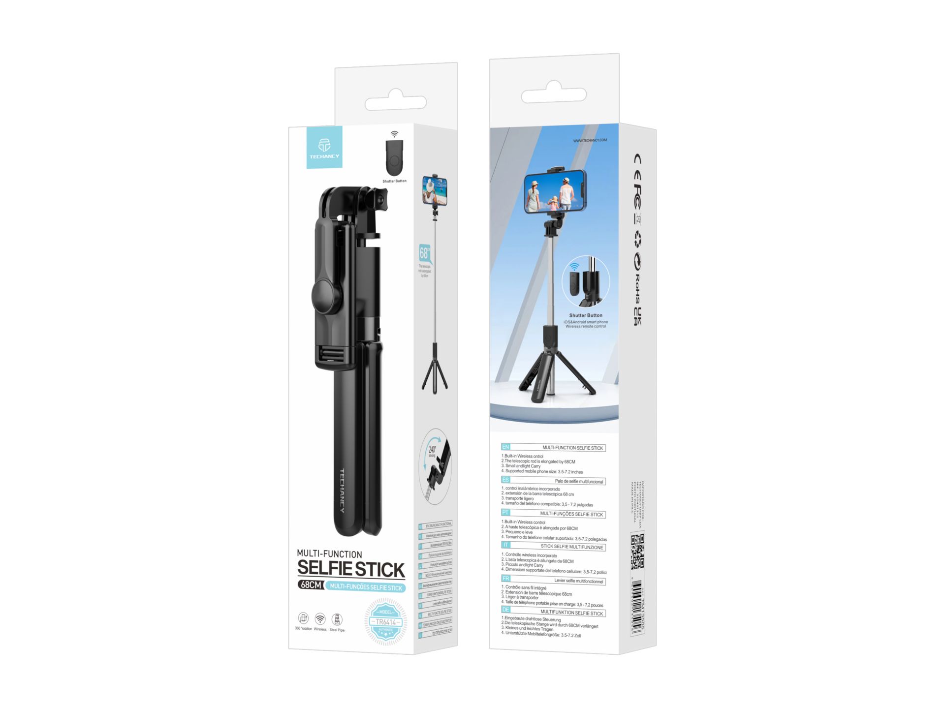 Selfie Stick Tripe,3 Em 1 Extensivel Com Bluetooth Controlo Remoto Preto