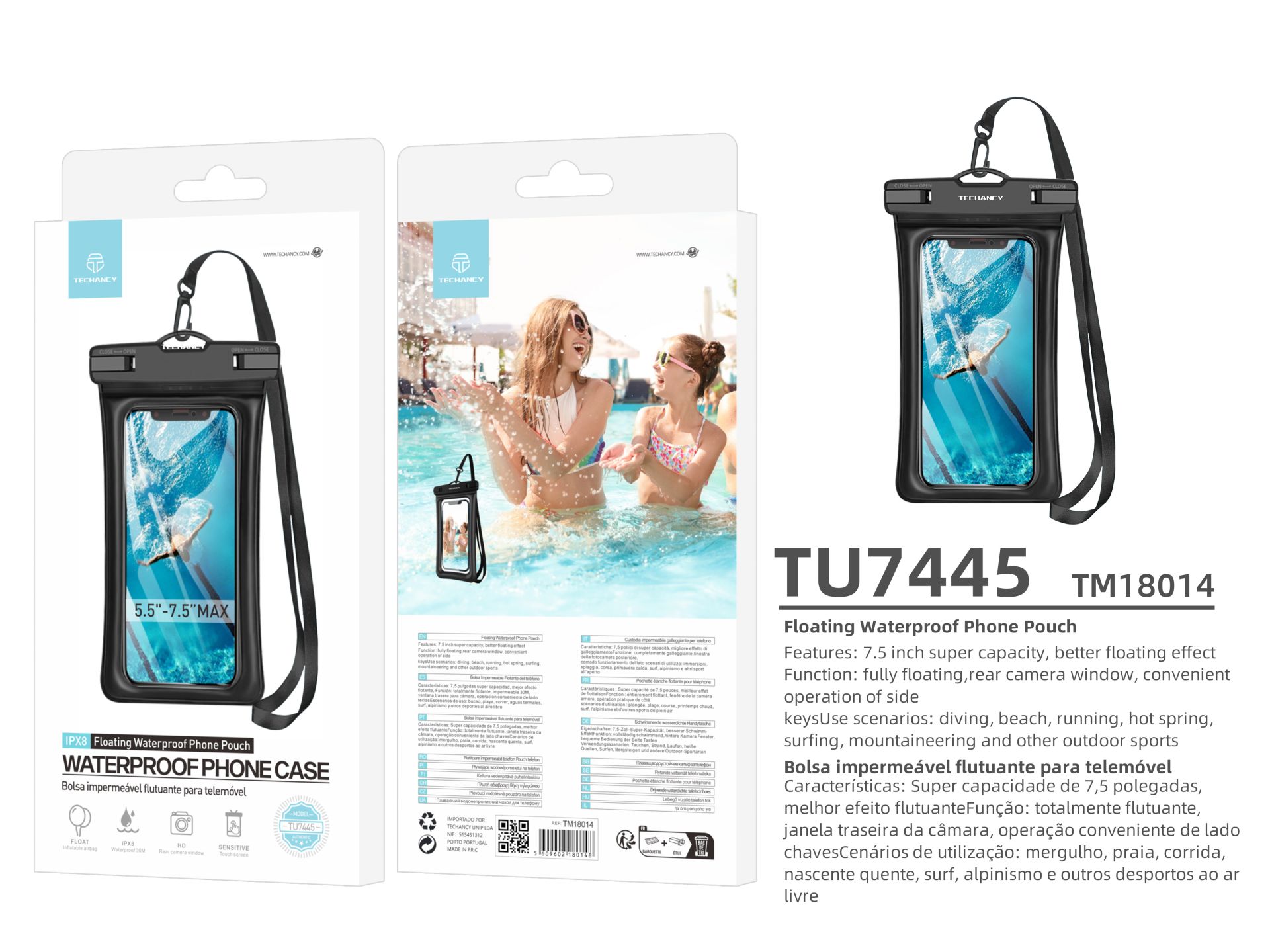 Bolsa Estanque Flutuante Capa Universal Para Telemovel 7.5 Preto Bolsa Estanque Flutuante Capa Universal Para Telemovel 7.5 Preto