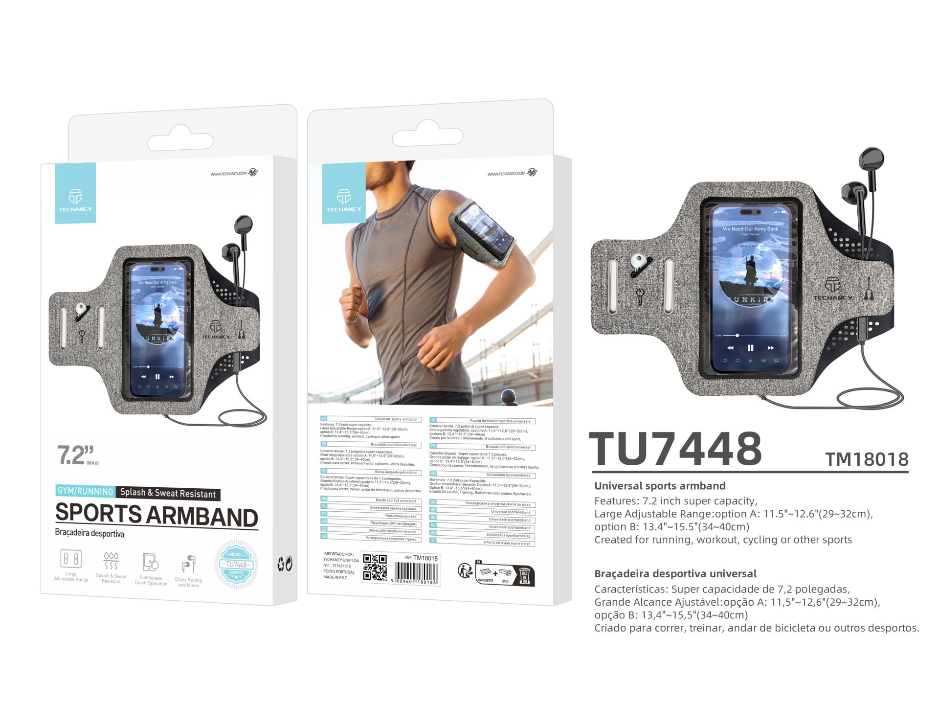 Polsino sportivo universale per telefono cellulare da corsa 7,2 pollici grigio Polsino sportivo universale per telefono cellulare da corsa 7,2 pollici grigio