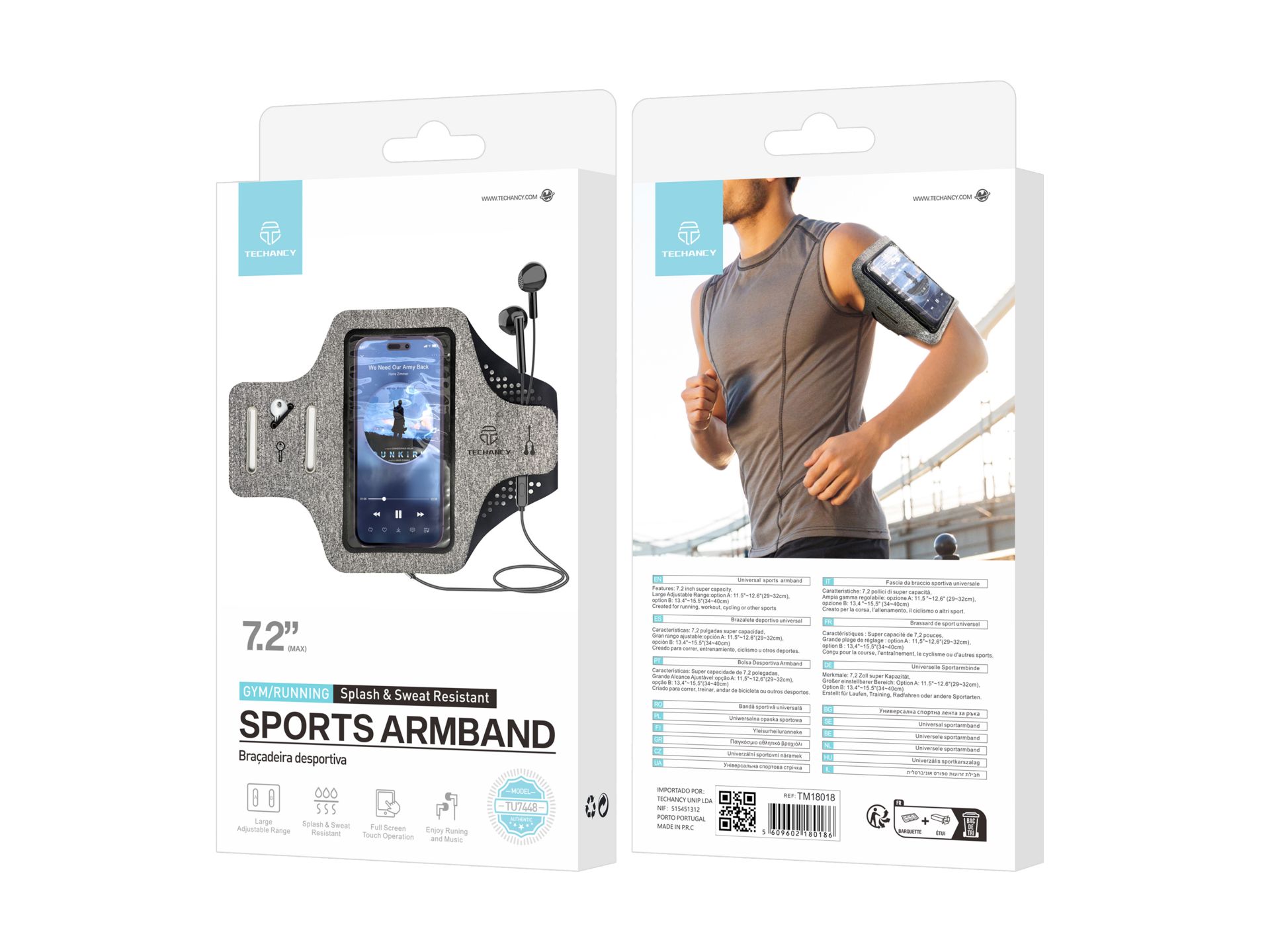 Polsino sportivo universale per telefono cellulare da corsa 7,2 pollici grigio Polsino sportivo universale per telefono cellulare da corsa 7,2 pollici grigio