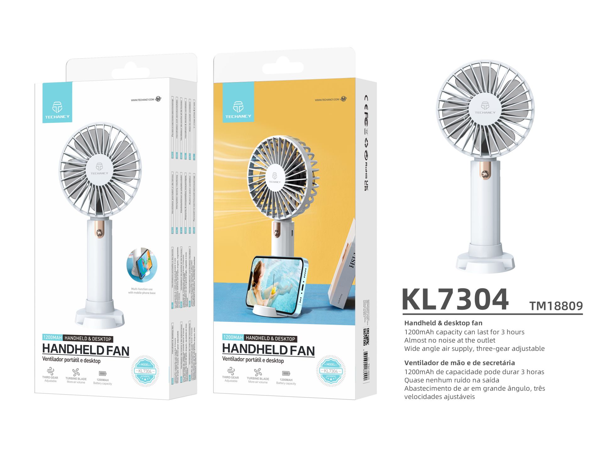 Ventilatore portatile tenuto in mano ideale per casa, ufficio, viaggio, picnic, viaggio