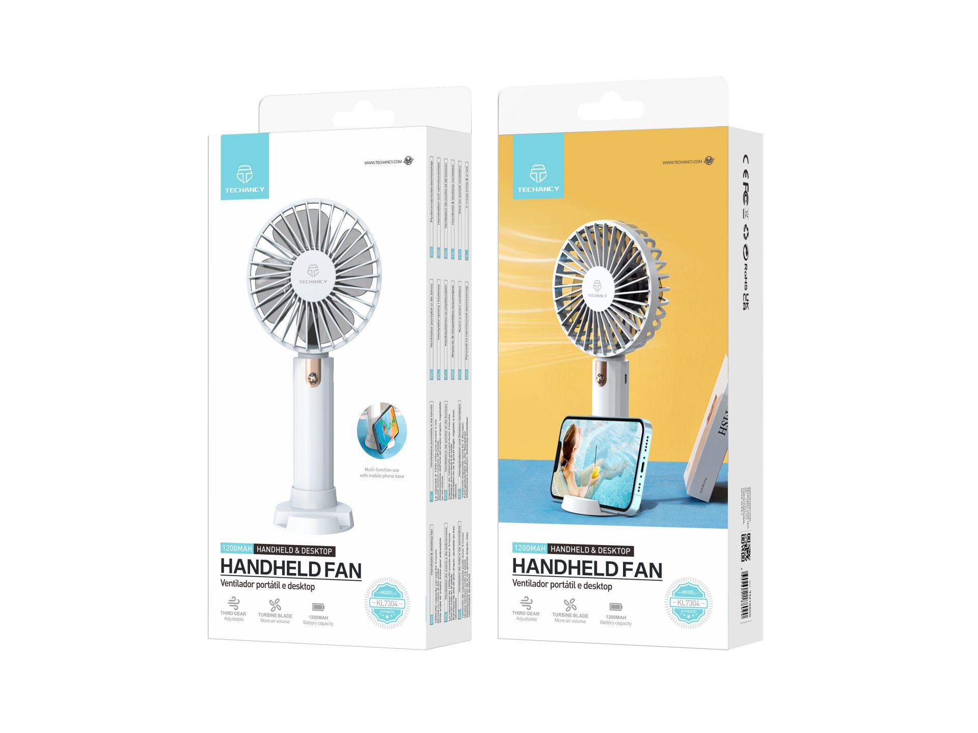 Ventilatore portatile tenuto in mano ideale per casa, ufficio, viaggio, picnic, viaggio