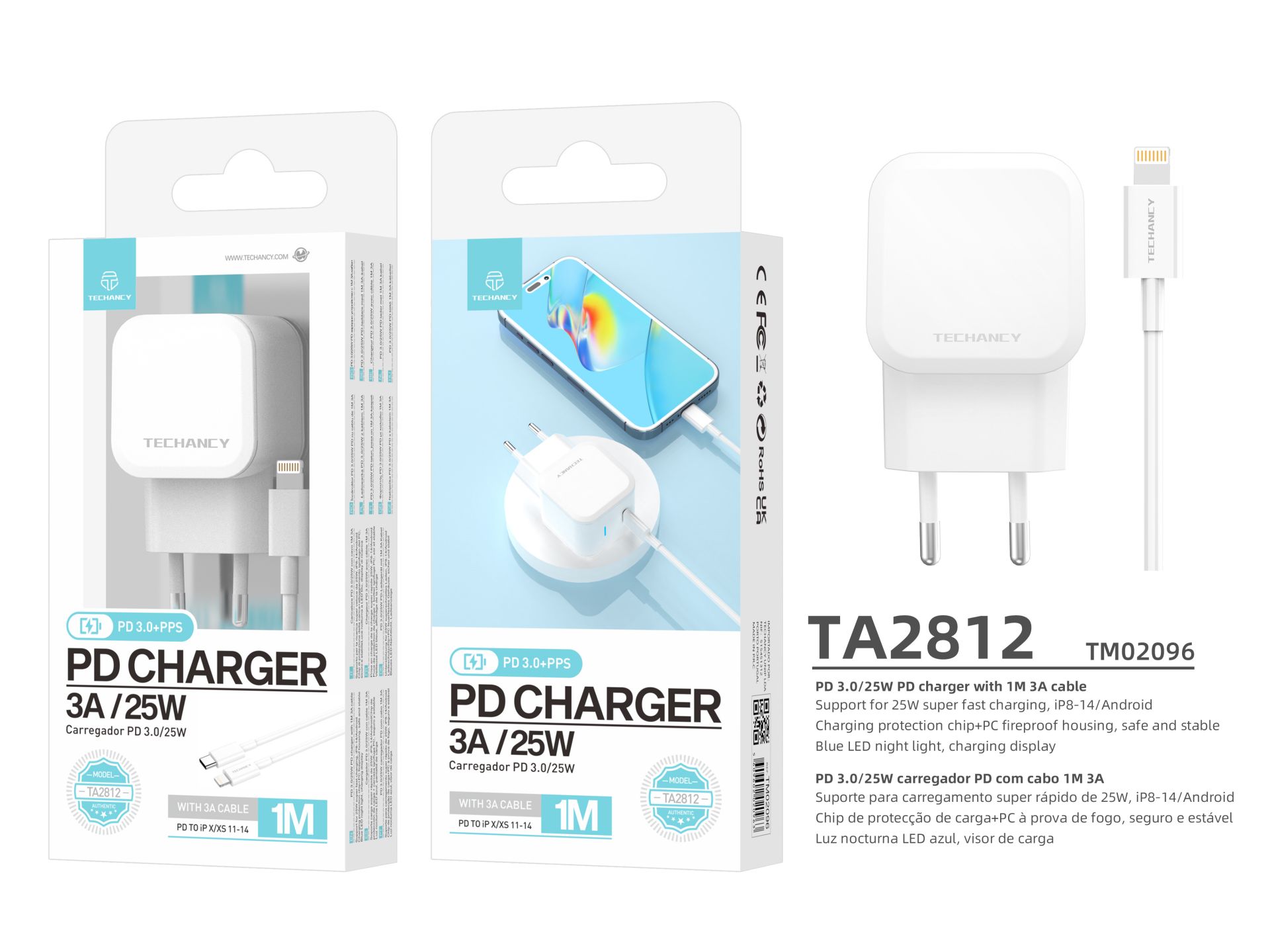 Carregador De Parede Usb-C Power Delivery Pps De 25 W Com Cabo Usb-C Para Lightning (Mfi), Adaptador Carregador De Parede Usb-C Power Delivery Pps De 25 W Com Cabo Usb-C Para Lightning (Mfi), Adaptador