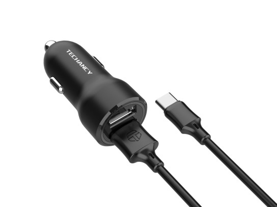 Car Charger 2.4 A With Cable Type-C ,Car Charger Easy Charging Dual Port With Led, Mobile Phone Char