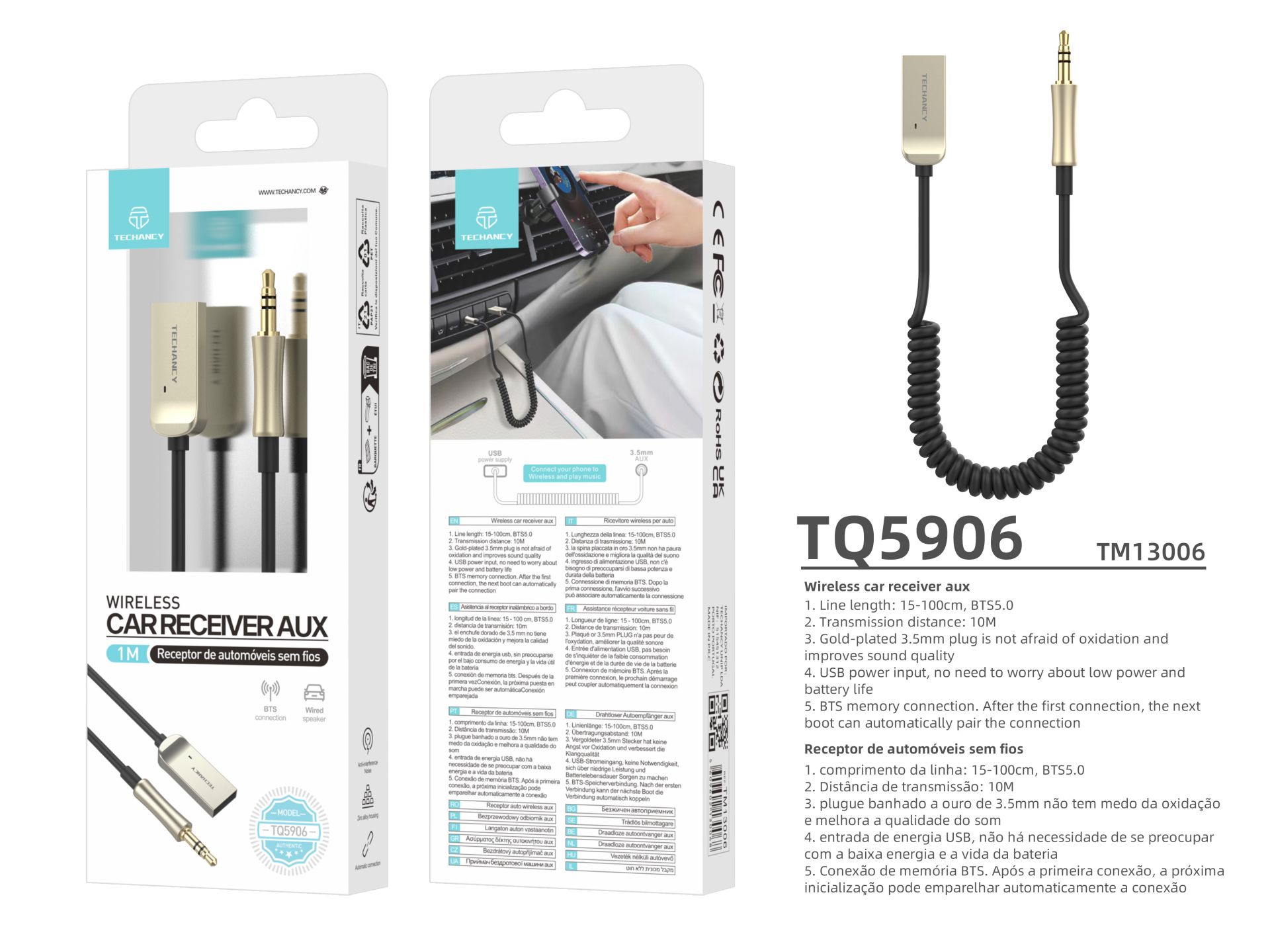 Bluetooth 5.0 Car Audio Jack 3.5mm Built-in Car Audio Receiver, A2Dp musica stereo e chiamate telefo Bluetooth 5.0 Car Audio Jack 3.5mm Built-in Car Audio Receiver, A2Dp musica stereo e chiamate telefo