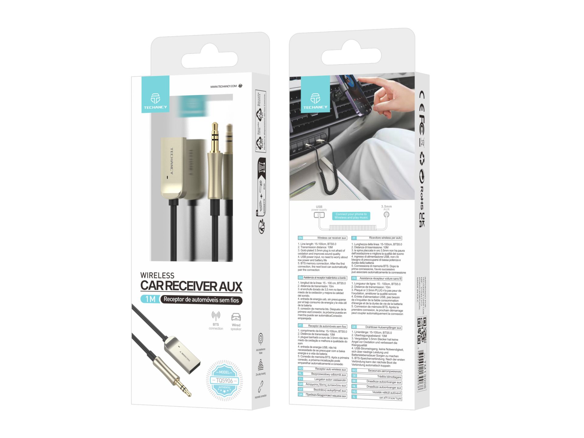 Bluetooth 5.0 Car Audio Jack 3.5mm Built-in Car Audio Receiver, A2Dp musica stereo e chiamate telefo Bluetooth 5.0 Car Audio Jack 3.5mm Built-in Car Audio Receiver, A2Dp musica stereo e chiamate telefo