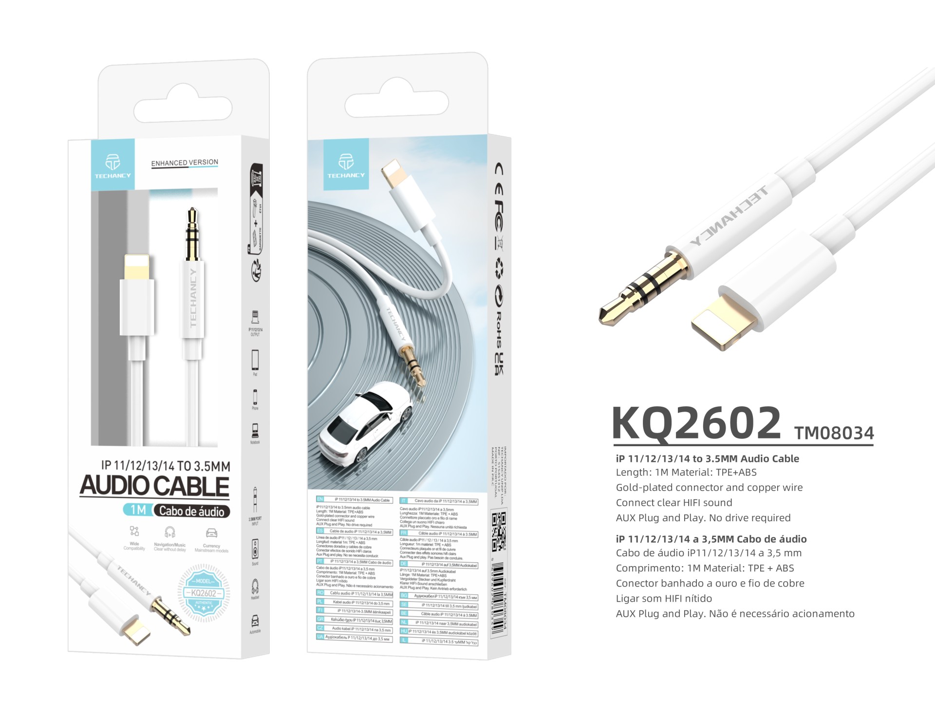 Cavo ausiliario per Iphone, cavo autoradio da Lightning a Jack 3,5, compatibile con Iphone 14/14 Plu Cavo ausiliario per Iphone, cavo autoradio da Lightning a Jack 3,5, compatibile con Iphone 14/14 Plu