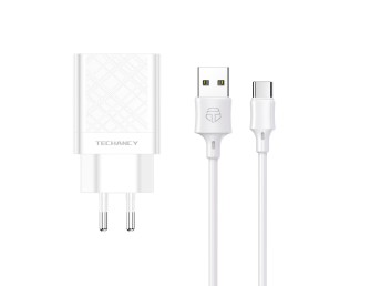 Charger With Usb-Type C Cable 2.4A 1M 2Usb White